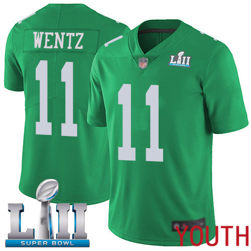 Youth Philadelphia Eagles 11 Carson Wentz Limited Green Rush Vapor Untouchable NFL Jersey Super Bowl LII